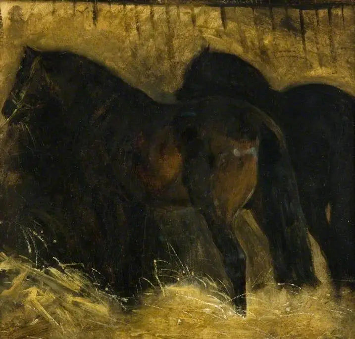 Due cavalli marroni in una stalla - Théodore Géricault