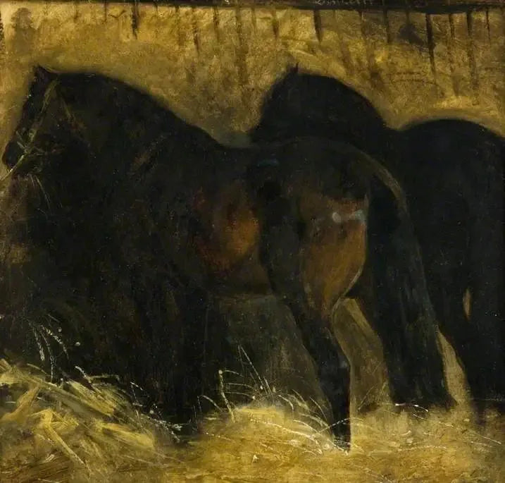 Due cavalli marroni in una stalla - Théodore Géricault