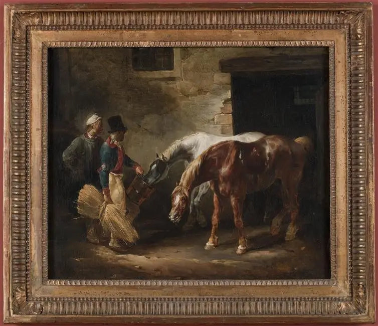 Due cavalli da posta alla porta di una scuderia - Théodore Géricault