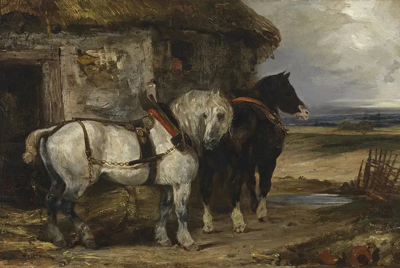 Due cavalli davanti a un fienile - Eugène Delacroix