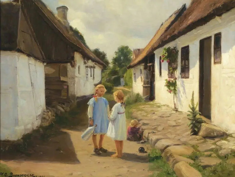 Due bambini nella strada di un villaggio - H. A. Brendekilde