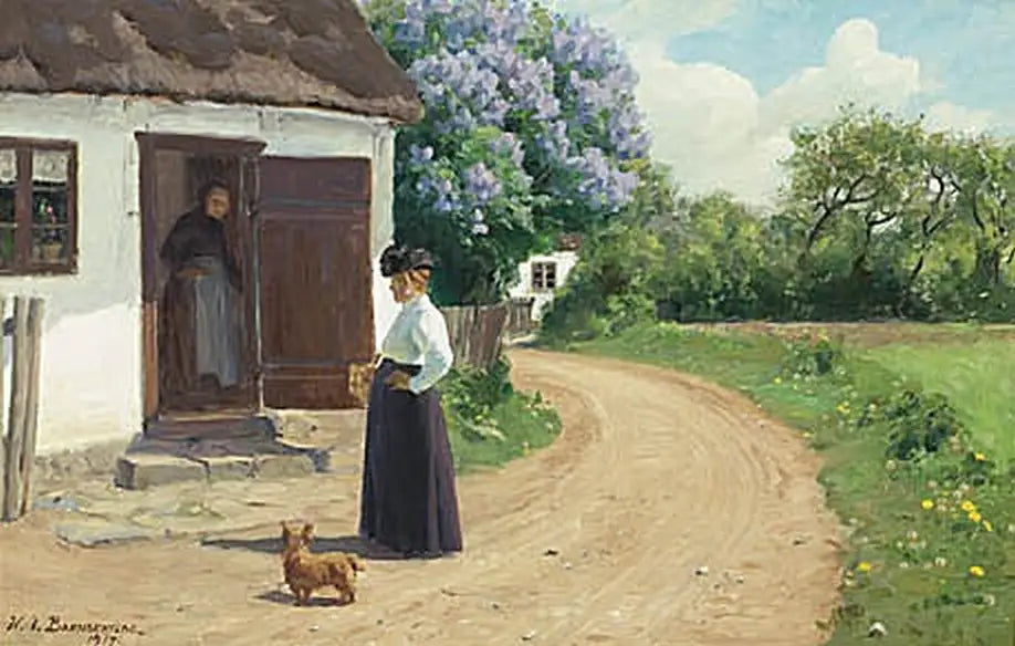 Deux femmes discutent sur une route de village. - H. A. Brendekilde image 1 tableau peint à l’huile sur toile