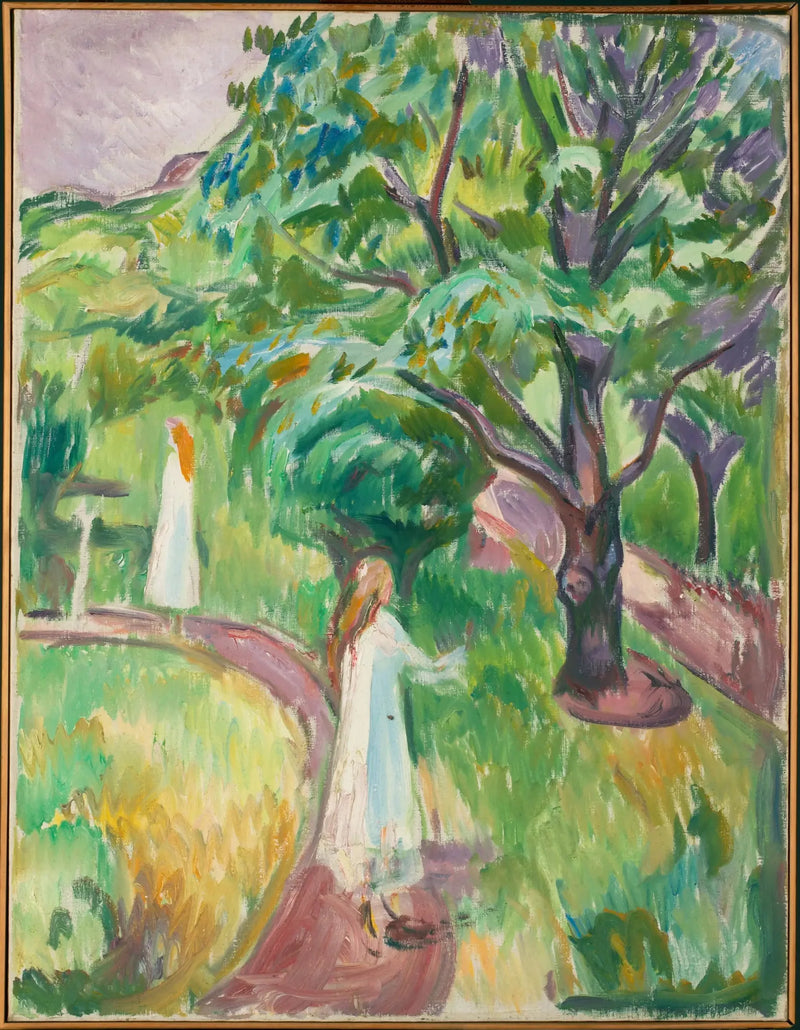 Due donne in abiti bianchi nel giardino - Edvard Munch