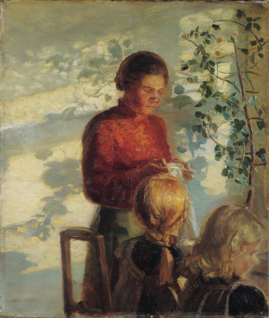 Due ragazze stanno prendendo una lezione di cucito - Anna Ancher