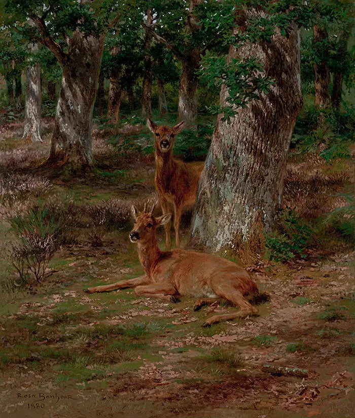 Due giovani cervi in una foresta - Rosa Bonheur