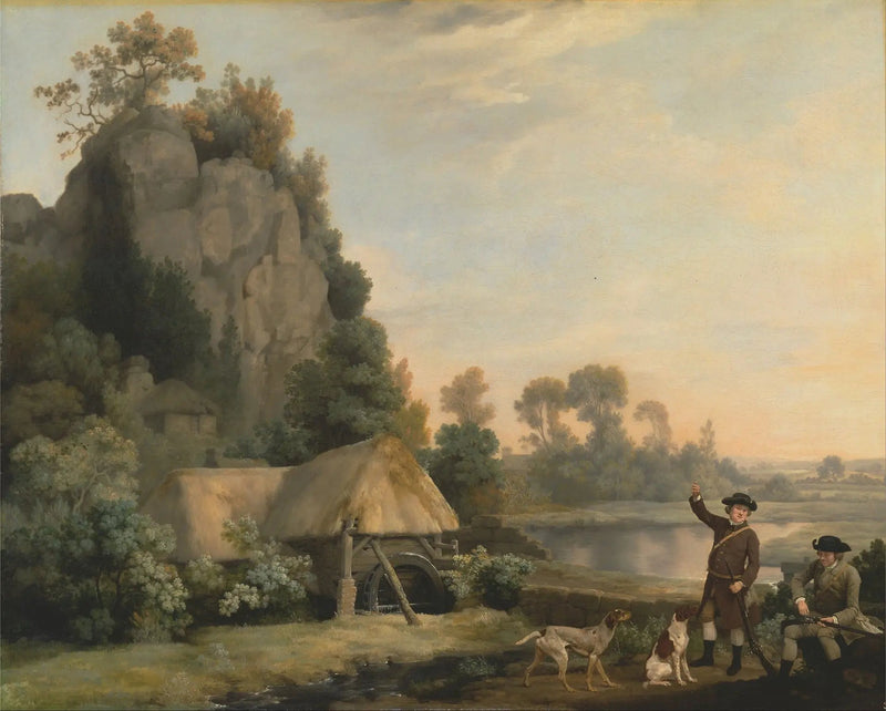 Due signori in partenza per la caccia, con vista su Creswell Crags, scattata sul posto - George Stubbs