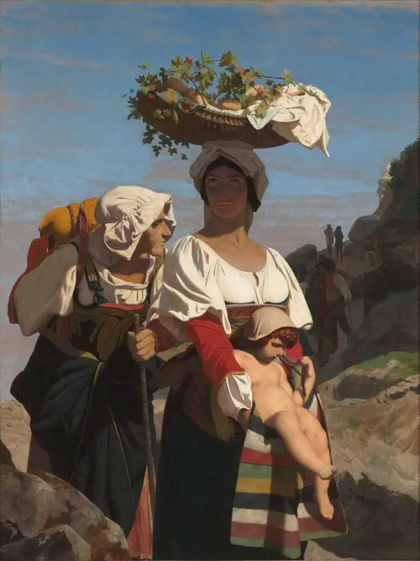 Deux Paysannes italiennes et un enfant - Jean-Léon Gérôme image 1 copie peinte à la main à l’huile