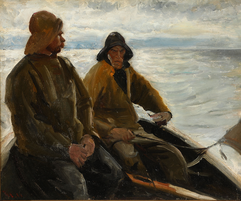 Due pescatori di Skagen su una barca a remi al tramonto. - Michael Peter Ancher