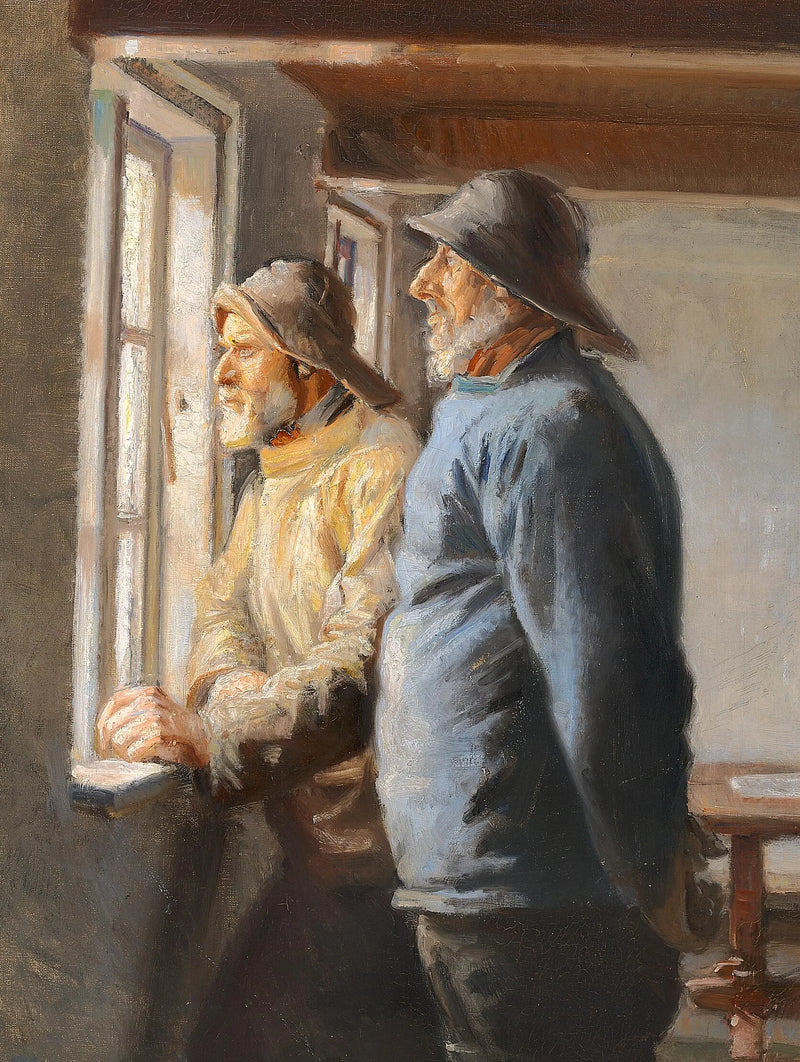 Due pescatori di Skagen guardano il mare attraverso una finestra. - Michael Peter Ancher