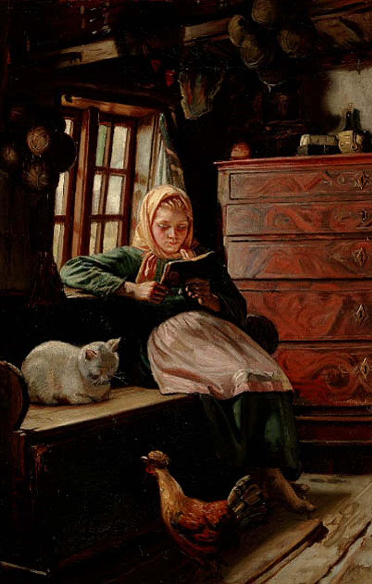 Domenica pomeriggio nella capanna di un pescatore. Una ragazzina che legge. - Michael Peter Ancher