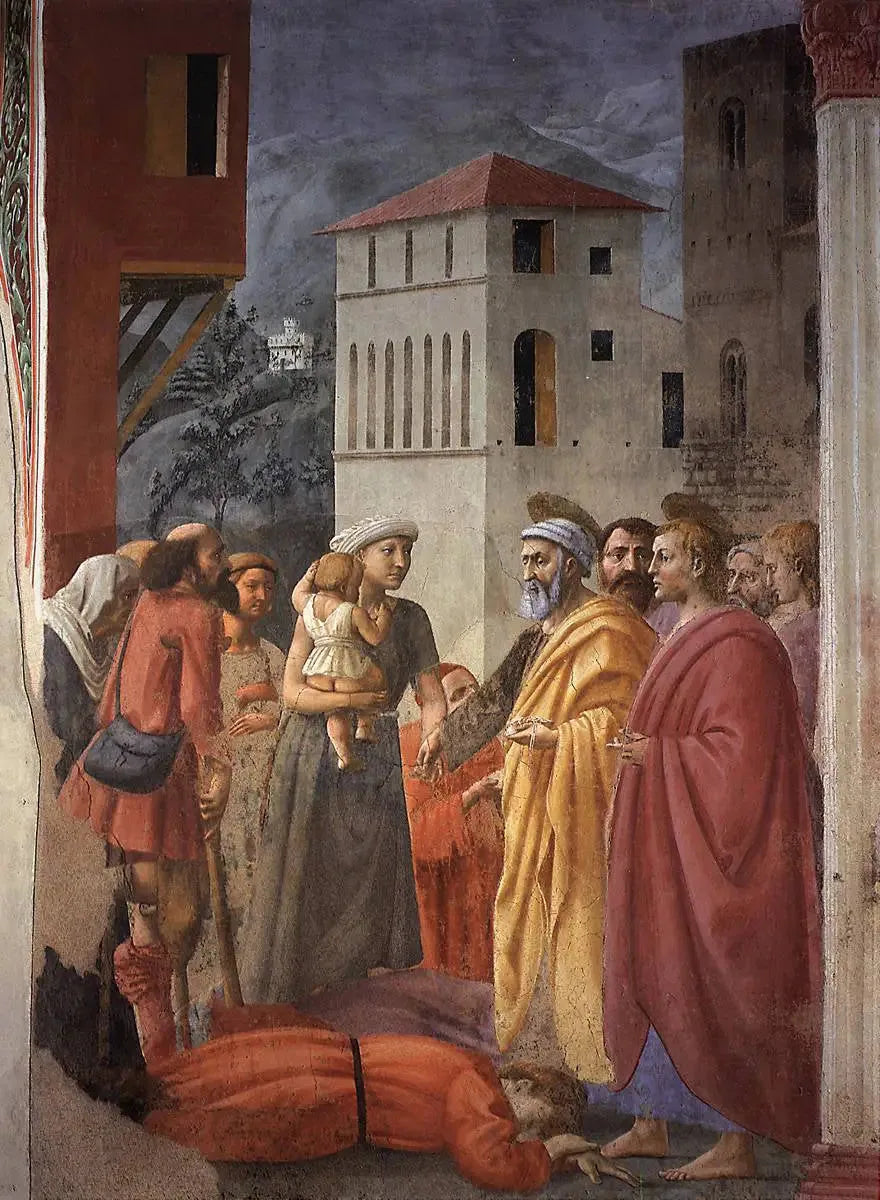 Distribuzione dell'elemosina e morte di Anania - Masaccio
