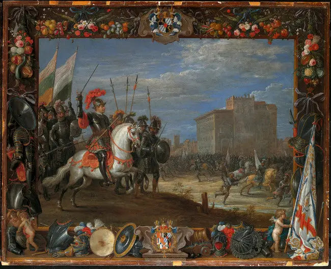 Don Antonio Moncada respinge l'attacco di Cabrera al castello dove risiede la regina Bianca - David Teniers il Giovane