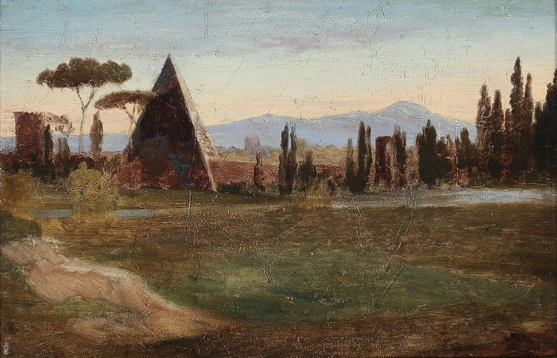 Dal cimitero protestante di Roma, con la piramide di Cestius e le montagne sullo sfondo. - H. A. Brendekilde
