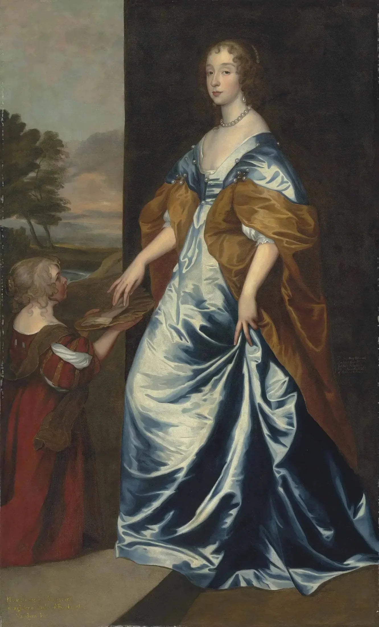Duchesse de Lennox et Richmond (1622-1685) avec sa femme de chambre, la naine, Anne Shepherd - Antoine van Dyck image 1 tableau peint à l’huile sur toile