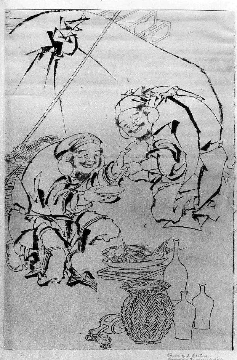 Ebisu e Daikoku celebrano il festival del Capodanno - Hokusai