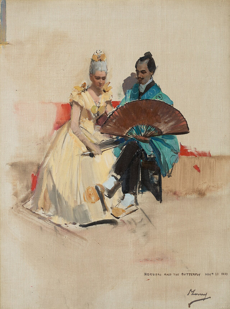 Edward Arthur Walton, 1860–1922. Artista (con la sua fidanzata Helen Law o Henderson, 1859–1945, in seguito la signora Edward Arthur Walton, nei ruoli di Hokusai e della Farfalla) – John Lavery