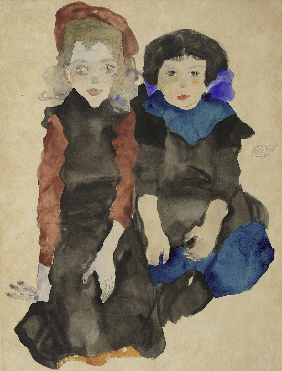 Deux jeunes filles accroupies (1911) - Egon Schiele