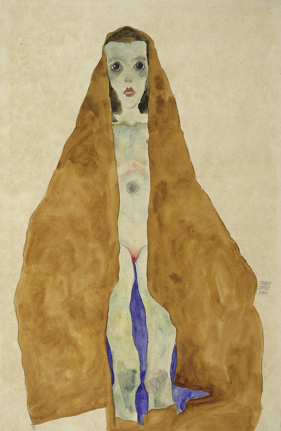 Jeune fille nue au drapé ocre (1911) - Egon Schiele