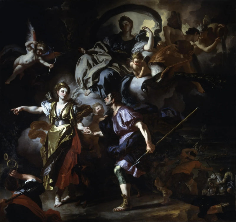 Enea e Didone si dirigono verso la grotta. - Francesco Solimena