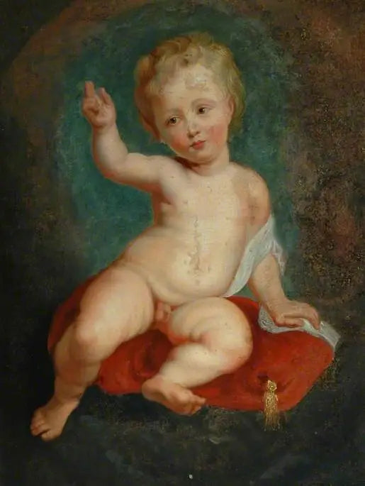 Bambino seduto su un cuscino rosso - Peter Paul Rubens