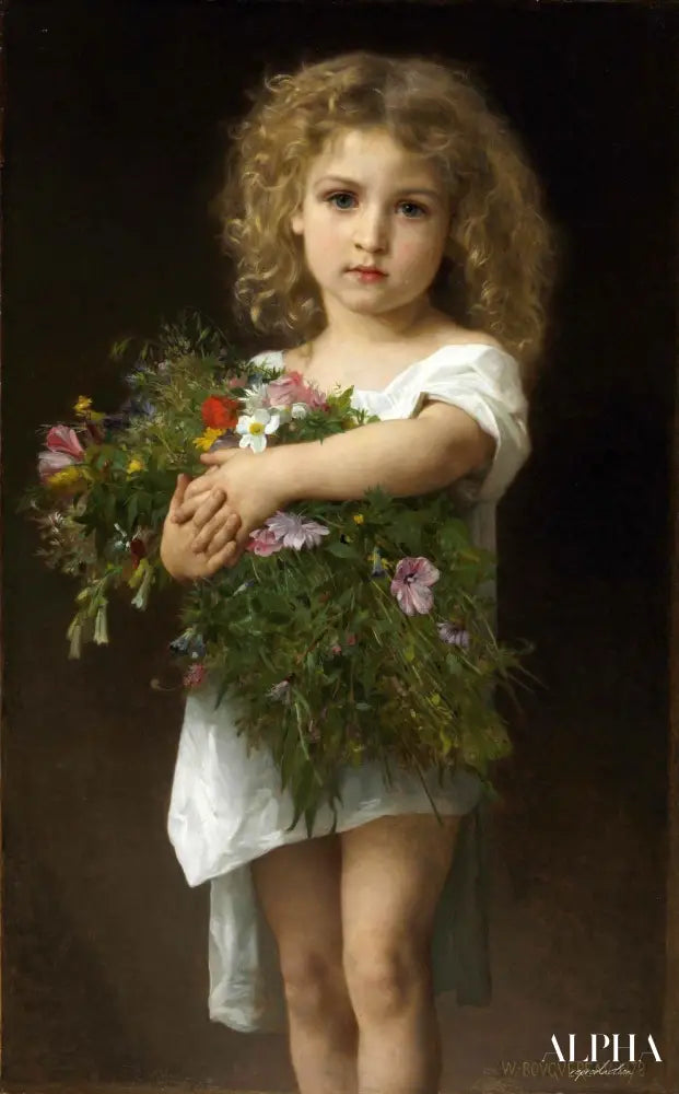 Enfant tenant des fleurs - William Bouguereau - Reproductions de tableaux et peintures haut de gamme