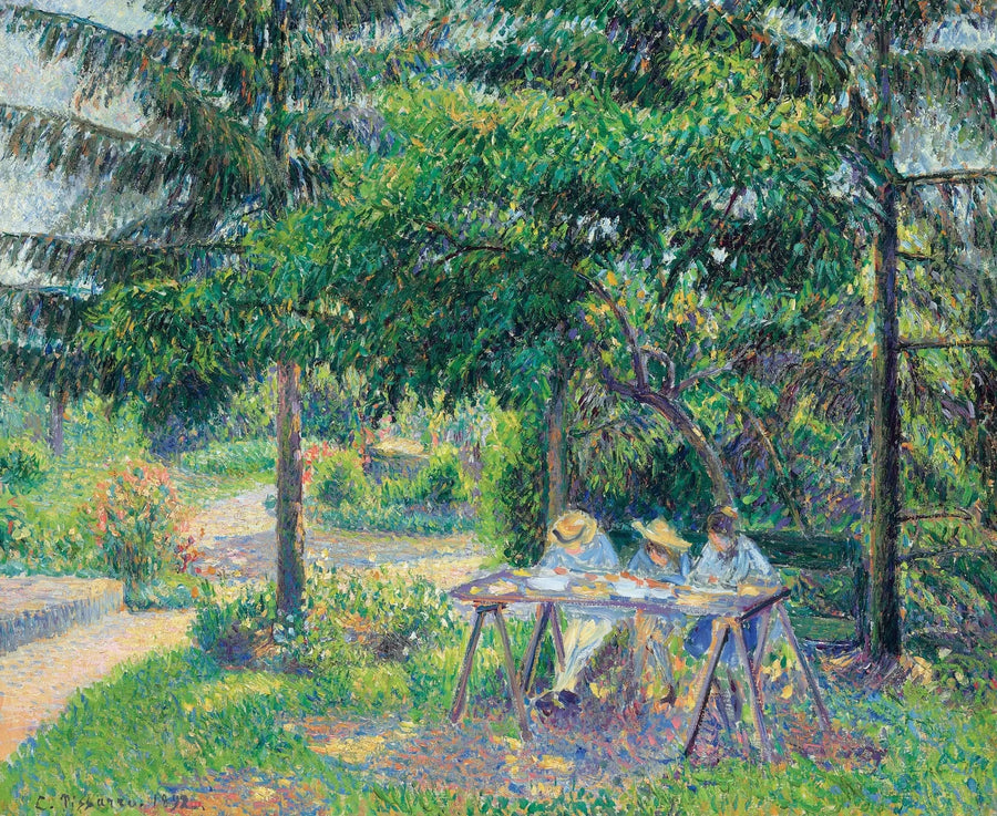 Bambini seduti a un tavolo nel giardino, Éragny - Camille Pissarro