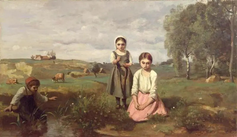Bambini sul bordo di un ruscello in campagna a Lormes - Jean-Baptiste Camille Corot