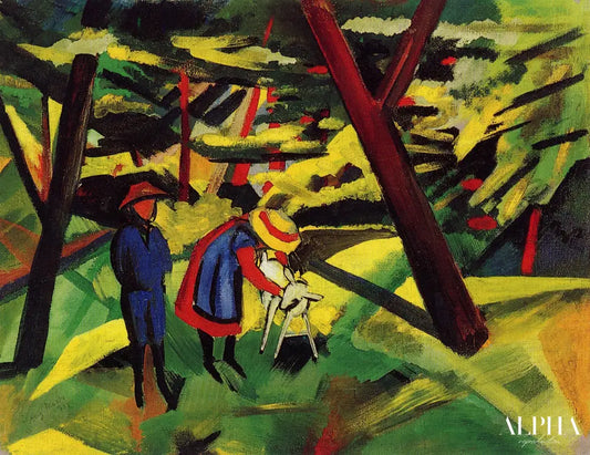 Enfants avec la chèvre dans la forêt - August Macke - Reproductions de tableaux et peintures haut de gamme