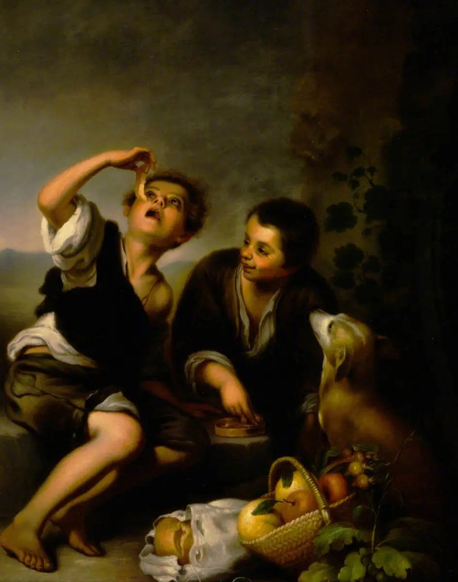 Bambini con un cane e un cesto di frutta (dopo Bartolomé Esteban Murillo) - Bartolomé Esteban Murillo