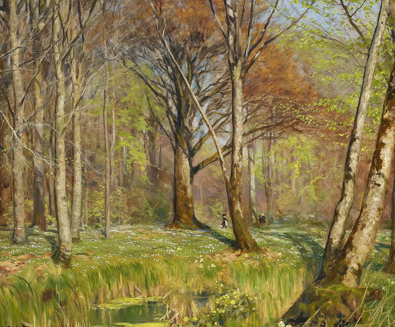 Bambini in una foresta in primavera. Le anemoni sono in fiore. - H. A. Brendekilde