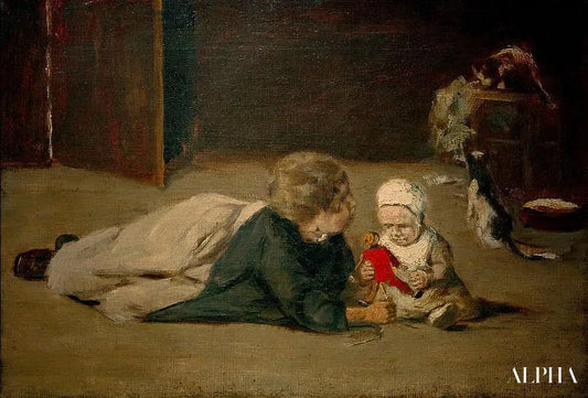 Enfants jouant - Étude - Max Liebermann - Reproductions de tableaux et peintures haut de gamme