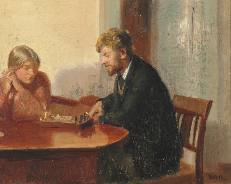 Engel Saxild e Henry Madsen giocano a scacchi a casa di Ancher. -Michael Peter Ancher