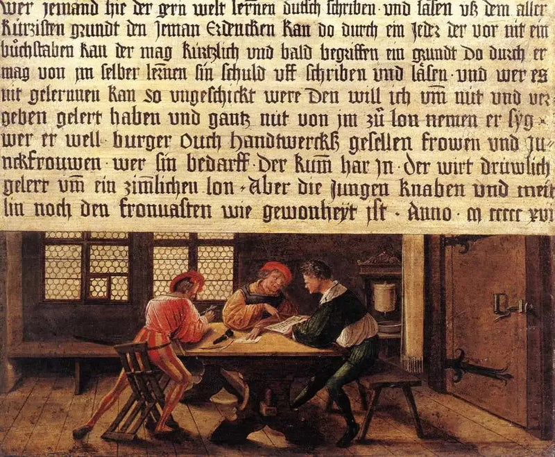 Insegna di un maestro di scuola (lato con gli adulti) - Hans Holbein il Giovane