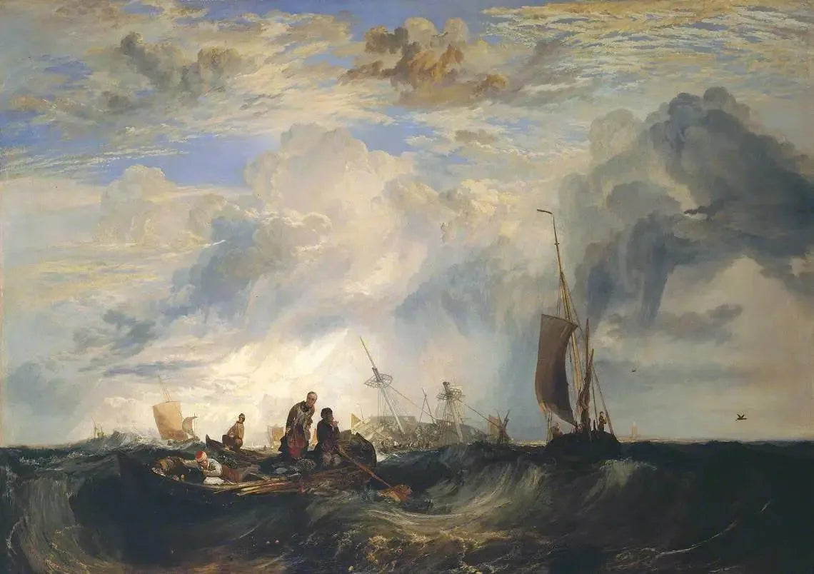 Entrance of the Meuse: Orange-Merchant on the Bar, Going to Pieces; Brill Church bearing S. E. by S., Masensluys E. by S. - J. M. W. Turner image 1 copie de tableau peinte à la main
