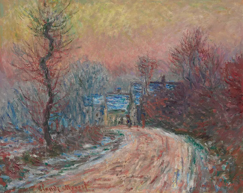 Ingresso di Giverny in inverno, sole al tramonto - Claude Monet