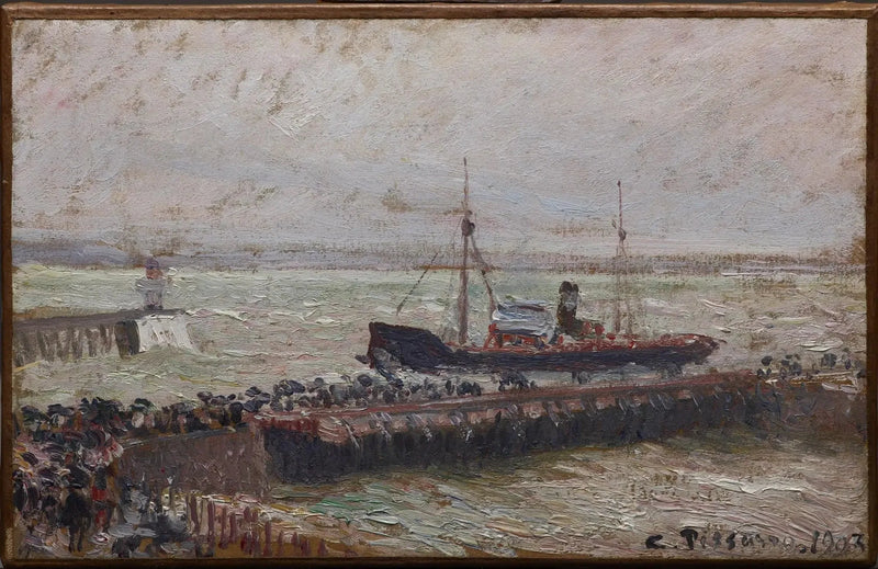 Ingresso del porto di Le Havre, cielo coperto - Camille Pissarro