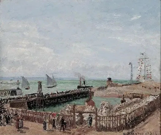 Ingresso del porto di Le Havre e il frangiflutti ovest, sole, mattina - Camille Pissarro