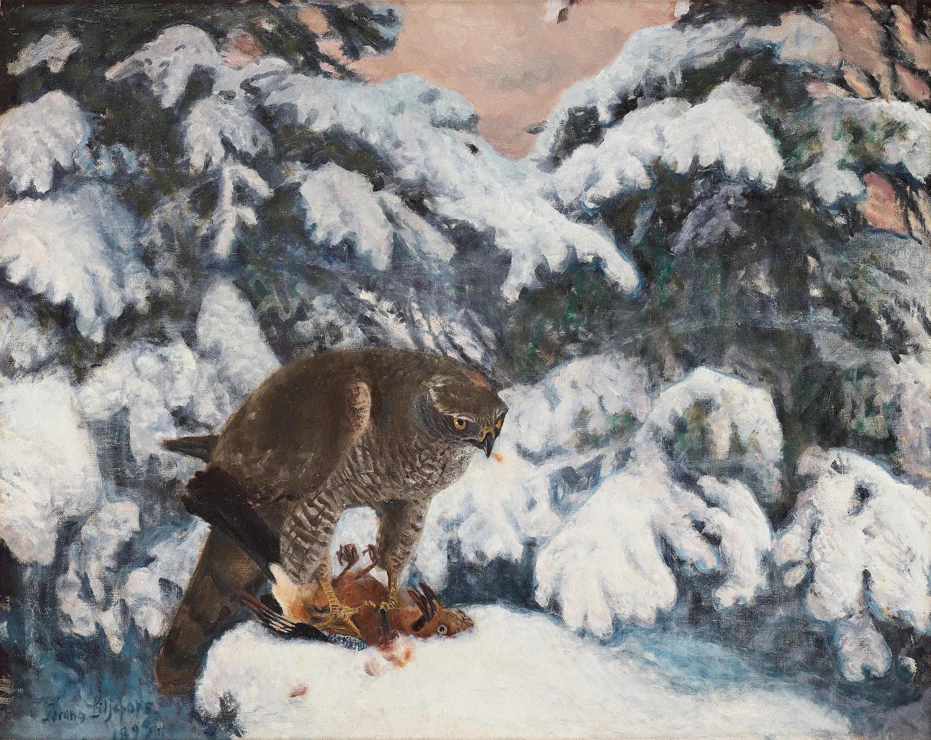 Épervier avec sa proie - Bruno Liljefors image 1 reproduction artisanale de tableau