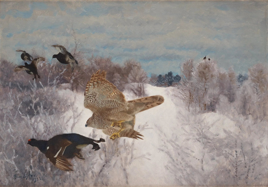 falco che caccia il fagiano di monte - Bruno Liljefors