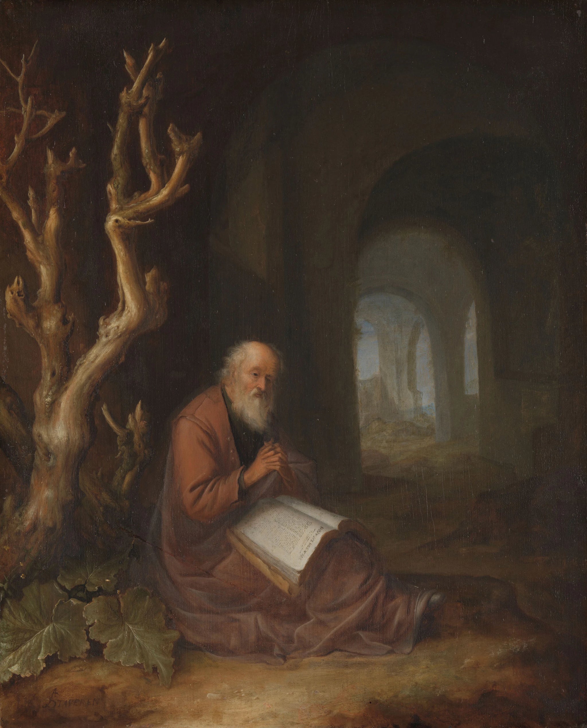 Un ermite en prière dans une ruine - Jan Adriaensz. van Staveren