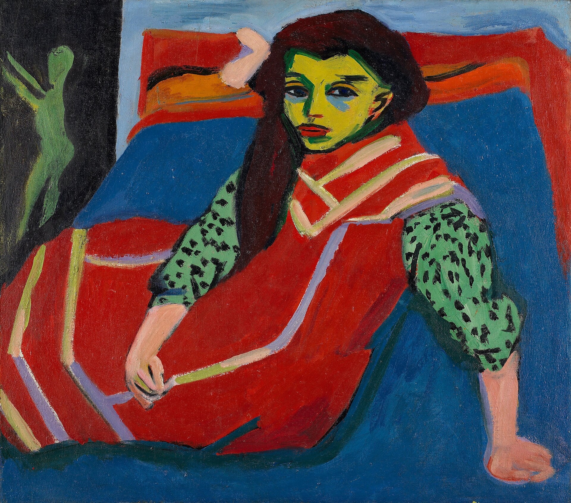 Fränzi devant une chaise sculptée - Ernst Ludwig Kirchner