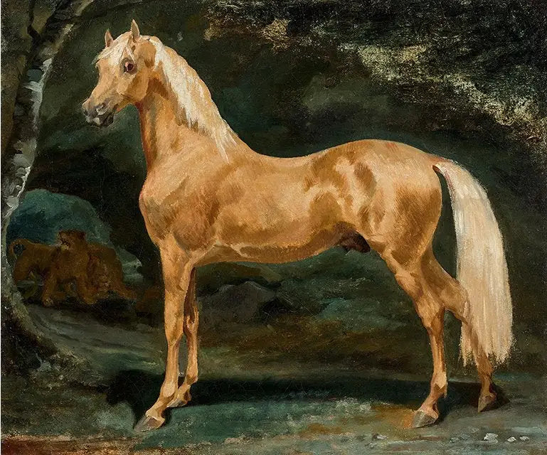 Stallone arabo palomino spaventato da due belve - Théodore Géricault