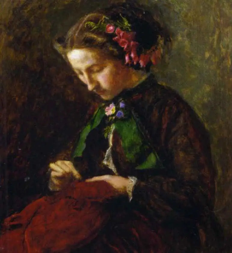 Euphemia 'Effie' Chalmers Gray, Mme John Ruskin (1828-1898), plus tard Lady Millais, avec des digitales dans ses cheveux (La Digitale) - John Everett Millais image 1 tableau peint à l’huile sur toile