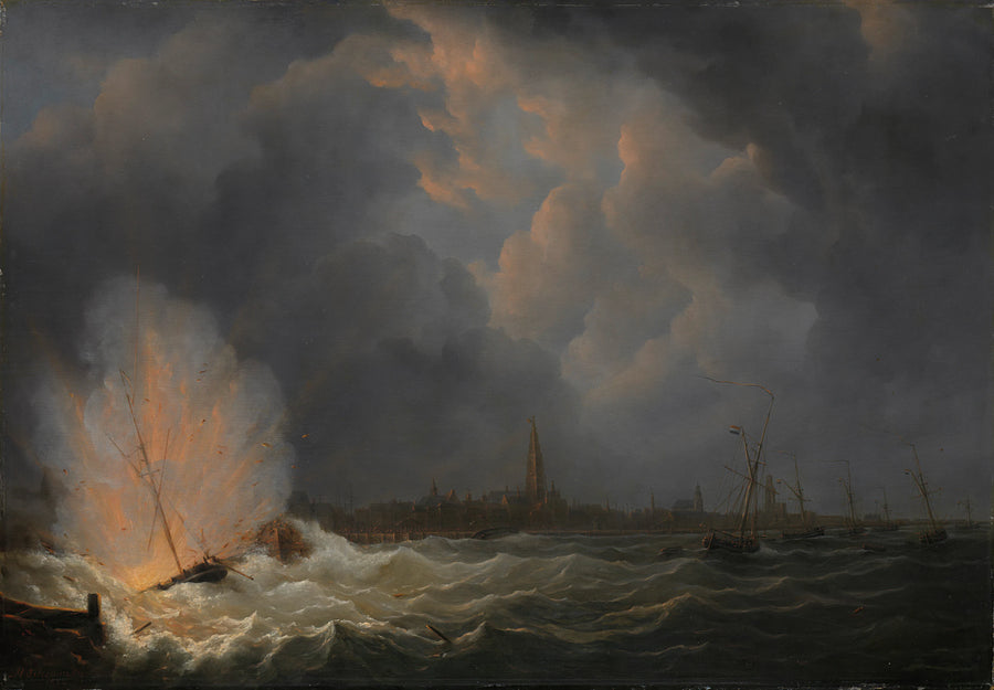 L'explosion au large d'Anvers de la canonnière no. 2 sous le commandement de Jan van Speijk, 5 février 1831 - Martinus Schouman