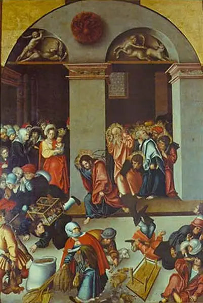 Espulsione dei cambiamonete dal tempio - Lucas Cranach il Vecchio