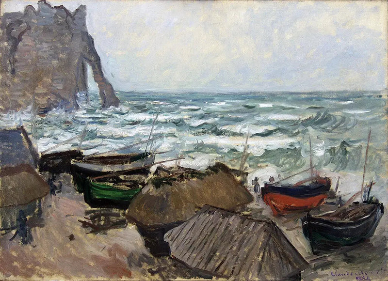 Scogliere e barche a Étretat - Claude Monet
