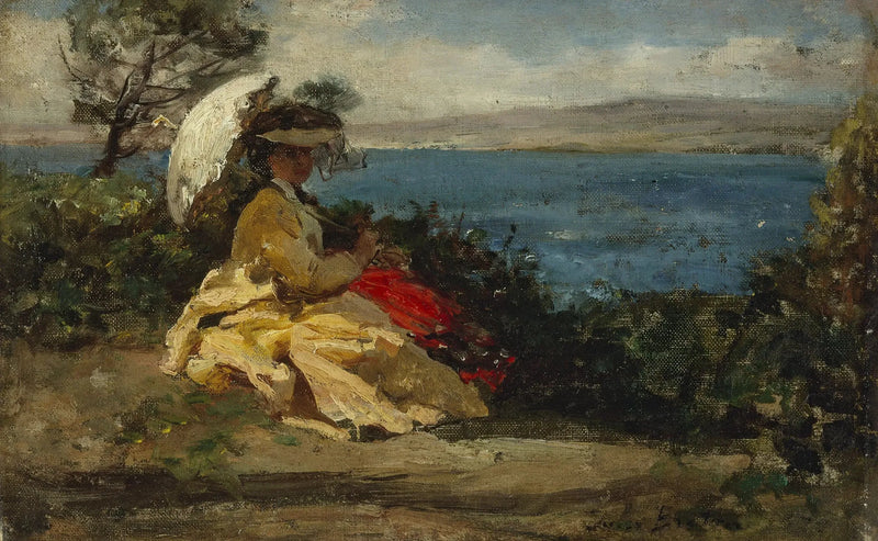 Donna con l'ombrello, baia di Douarnenez - Jules Breton