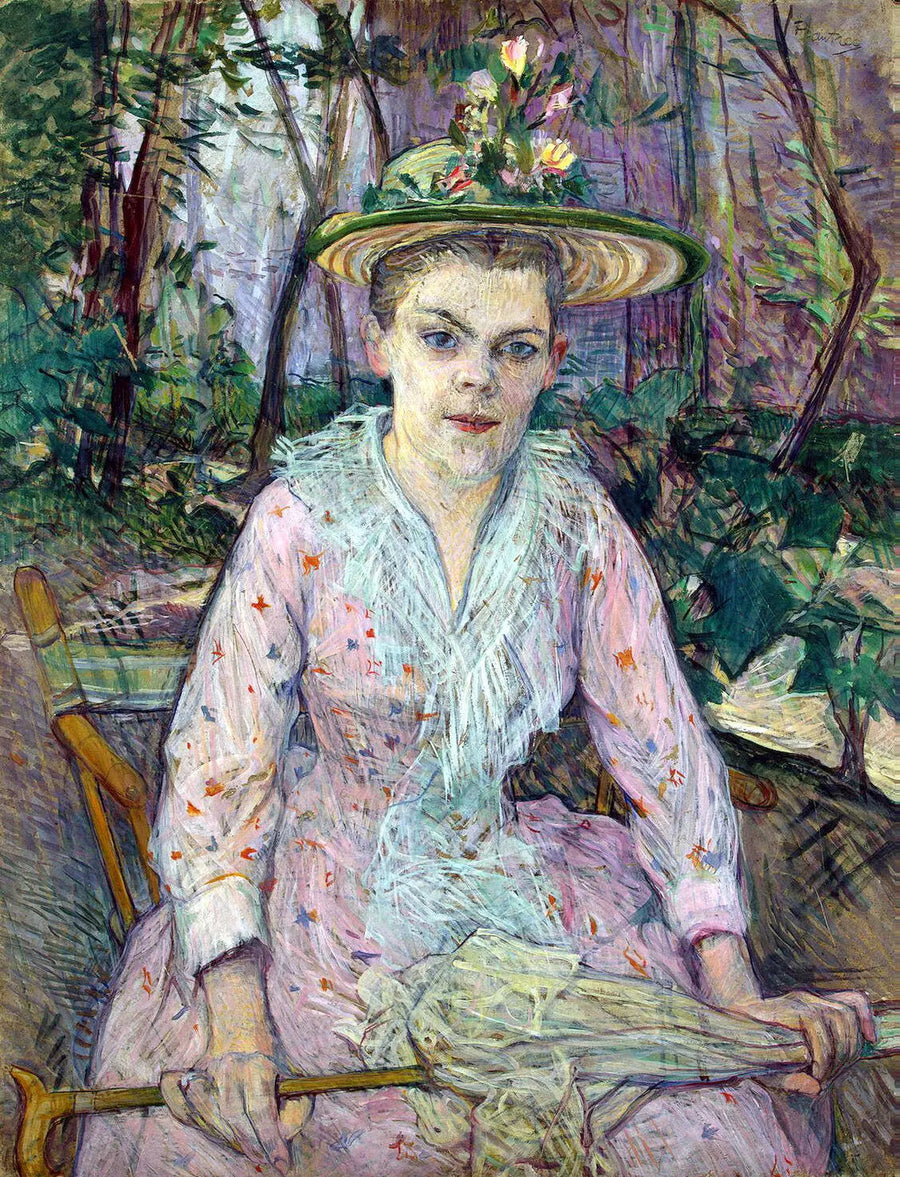 Donna con l'ombrello, detta Berthe la Sorda, seduta nel giardino di M. Forest - Henri de Toulouse-Lautrec
