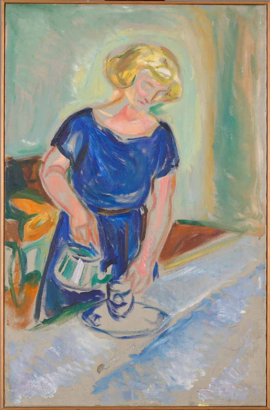 Donna con abito blu servente del caffè - Edvard Munch