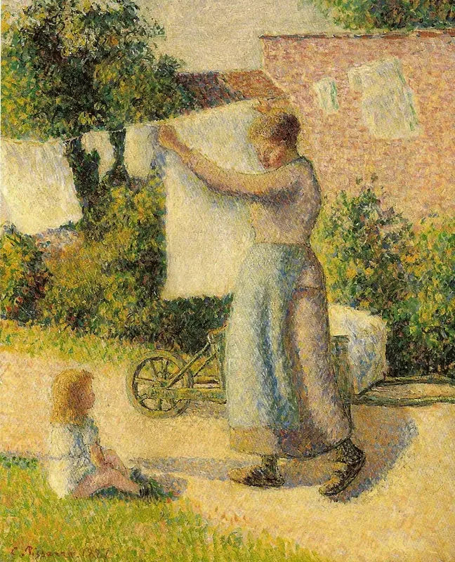 Femme allongeant le linge - Camille Pissarro image 1 reproduction d’œuvre d’art à l’huile